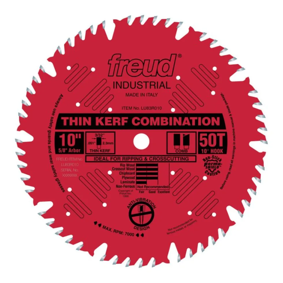 Freud Thin Kerf Combination Blade: 10" x 50 Tooth - 3/32" Kerf