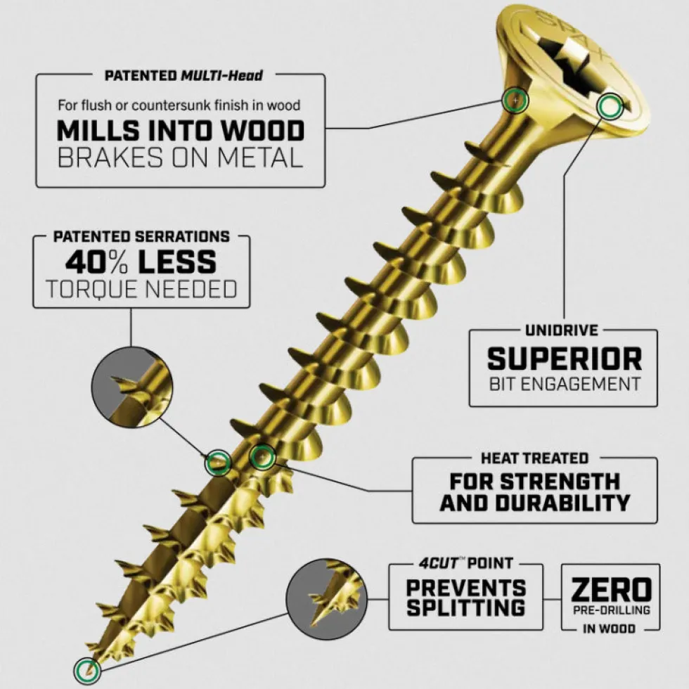 Spax Flat-Head Yellow Zinc Plated Screws - Unidrive - Square Drive